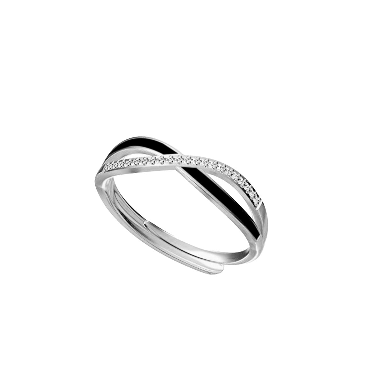 Black Colour Interweave X with Zircon Silver Ring for Women