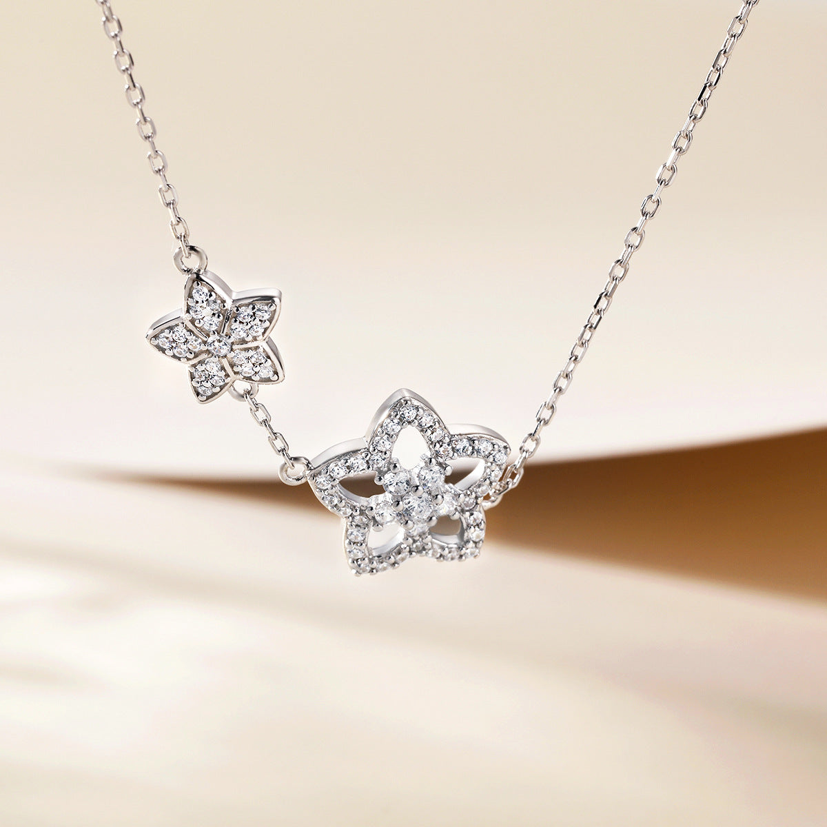 Zircon Double Star Pendant Sterling Silver Necklace