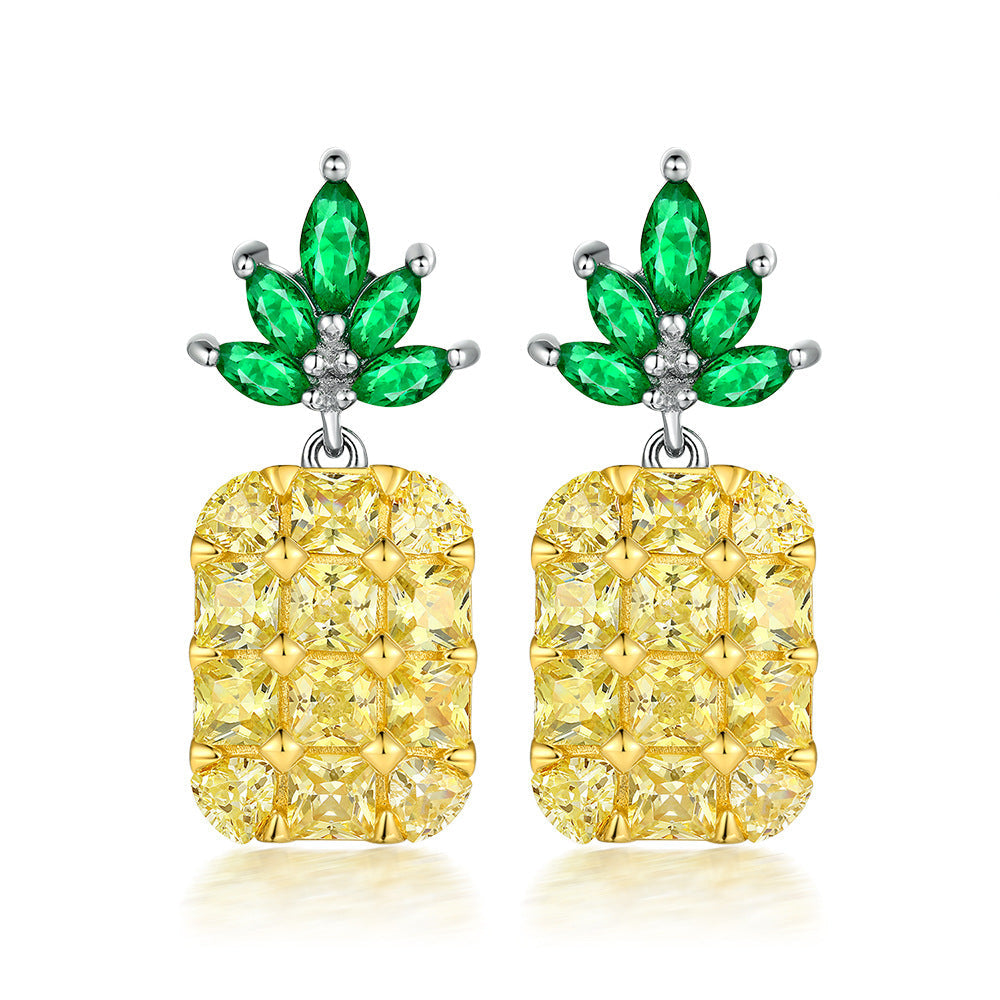 Zircon Pineapple Silver Studs Earrings for Women