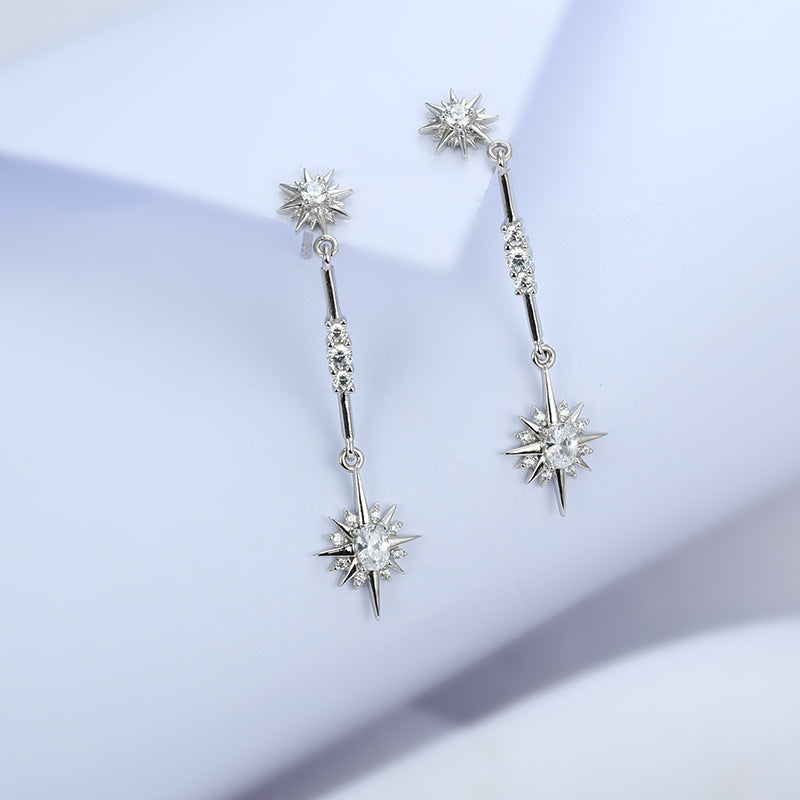 Zircon Octagonal Star Silver Drop Earrings for Women