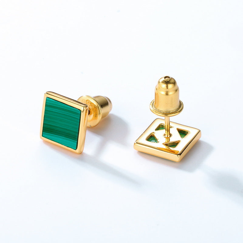 Square Malachite Sterling Silver Stud Earrings