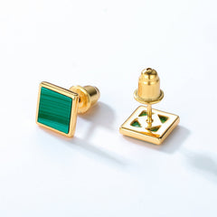 Square Malachite Sterling Silver Stud Earrings