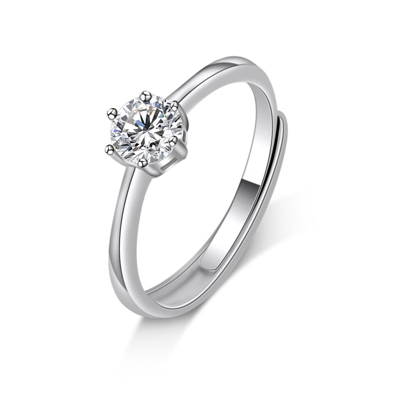 Single Round Zircon Wedding Silver Couple Ring