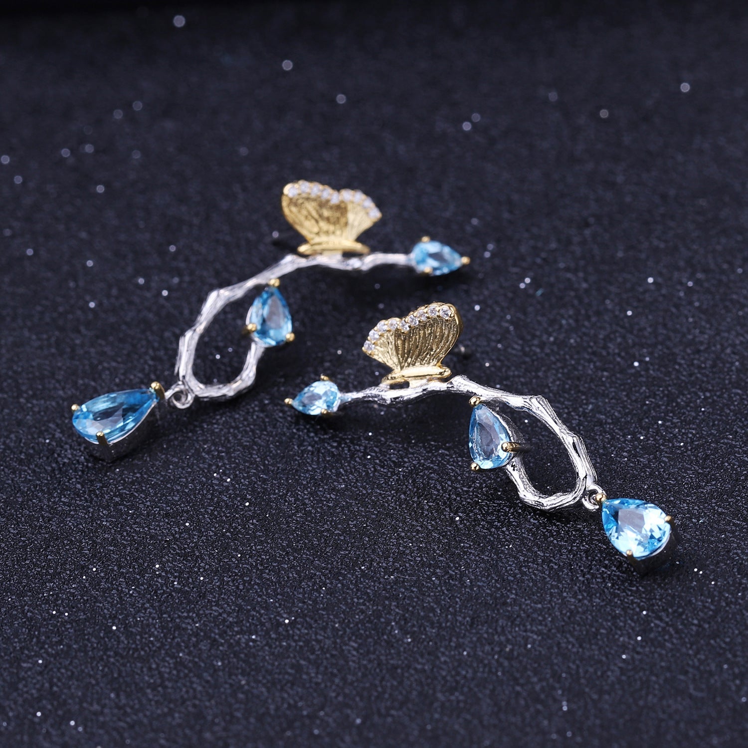 Natural Topaz Butterfly In Garden Design Sterling Silver Drop Earrings for Women