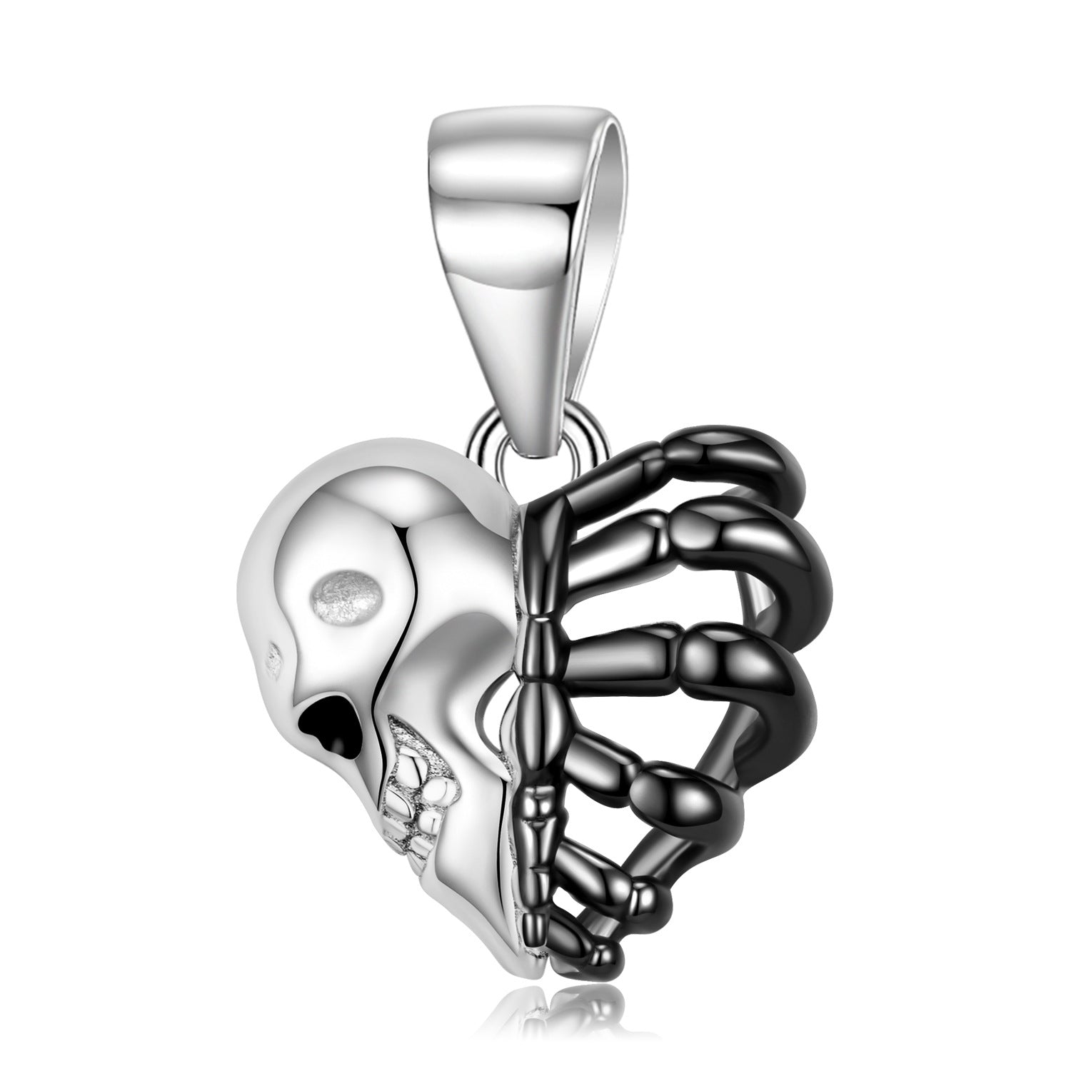 Halloween Skull and Body Skeleton Heart Pendant Silver Necklace