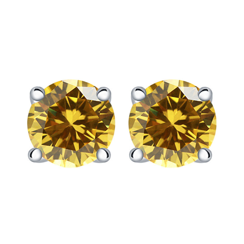 Colourful Round Zircon Silver Studs Earrings for Women