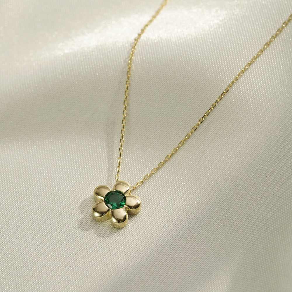 (Two Colours) Emerald Colour Flower Pendants Collarbone Necklace for Women