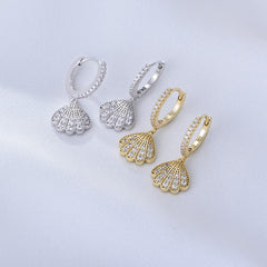 Zircon Shell-shaped Silver Drop Earrings for Women