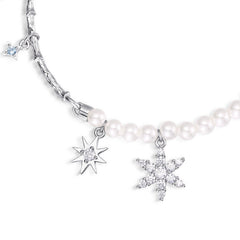 Zircon Snowflake Pearl Chain Sterling Silver Bracelet