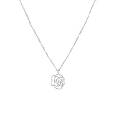 Retro Hollow out Rose pendant Silver Necklace