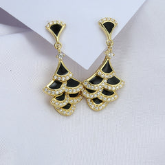 Group Black Fan with Zircon Silver Drop Earrings for Women