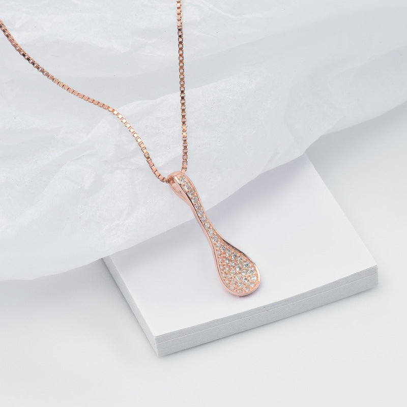 Small Fork and Zircon Spoon Silver Necklace for Women