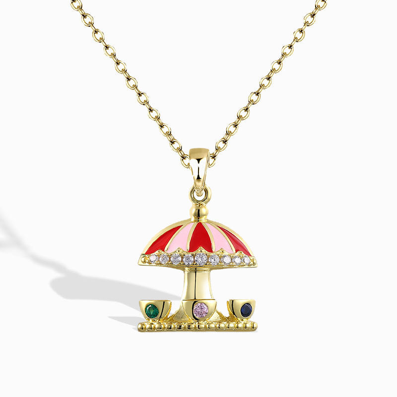 Cartoon Colourful Zircon Sunshade Pendant Silver Necklace for Women