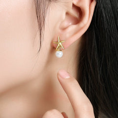 Starfish Freshwater Pearl Silver Drop Earrings