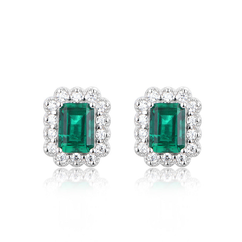 2.0Carat Rectangle Lab Created Emerald Studs