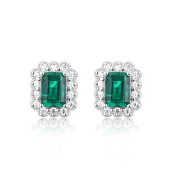 2.0Carat Rectangle Lab Created Emerald Studs