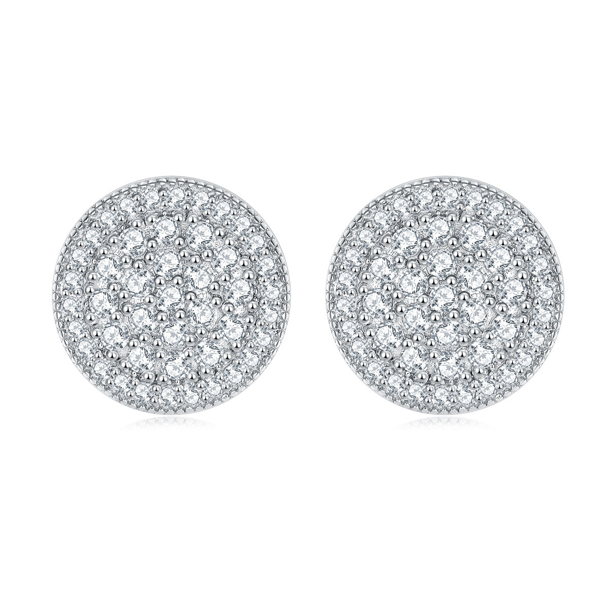 Full Zircon Three Laps Round Silver Studs Earrings for Women