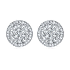 Full Zircon Three Laps Round Silver Studs Earrings for Women