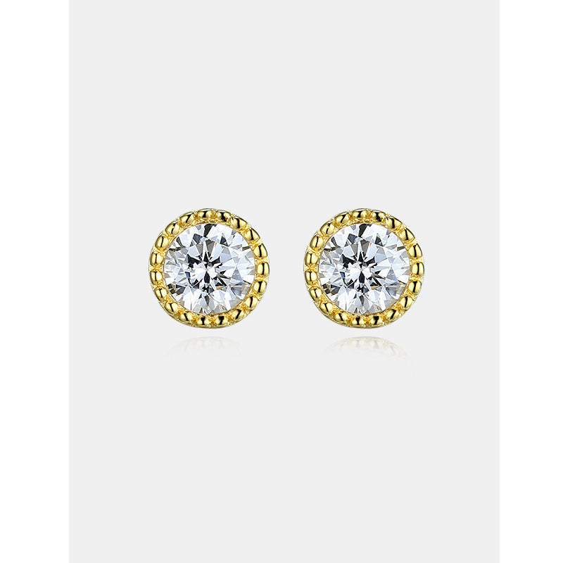 Round Zircon Silver Studs Earrings for Women