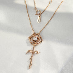 (Three Colours) White Zircon Rose Pendants 925 Silver Collarbone Necklace for Women