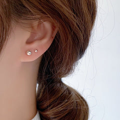 Small Round Bead Silver Studs Earrings for Women