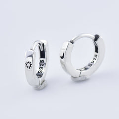 Asymmetric Sun and Moon Pattern Silver Hoop Earrings for Women