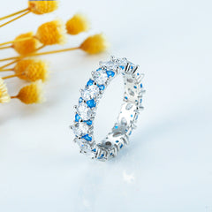 White and Blue Zircon Beaded Silver Ring