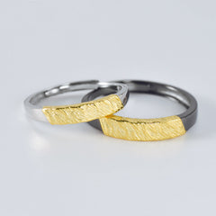 Gold Colour Rock Textured Pleated Silver Couple Ring for Women