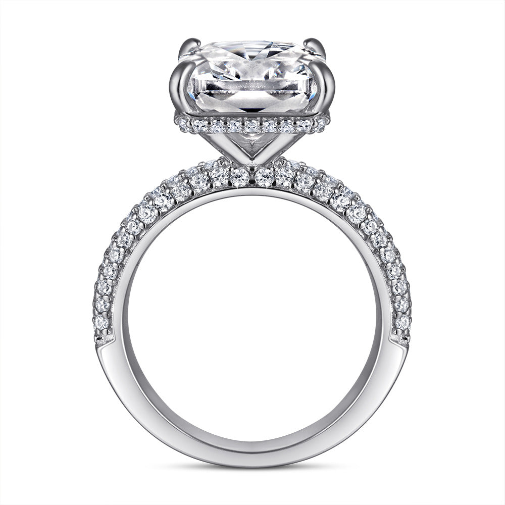Radiant Cut Zircon Four Prongs Solitaire Silver Ring