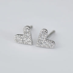 Mini Zircon Heart Silver Studs Earrings for Women