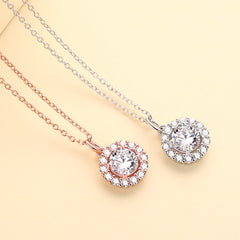 Soleste Halo with Round Zircon Pendant Silver Necklace for Women