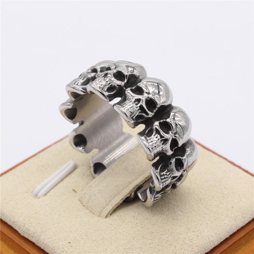 Halloween Beading Polished Skull Titanium Ring for Men