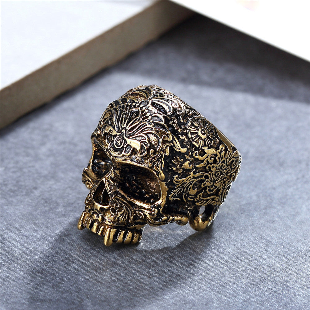 Halloween Carved Skull Titanium Steel Ring for Men