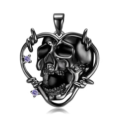 Halloween Scream Skull Heart Shape Pendant Silver Necklace