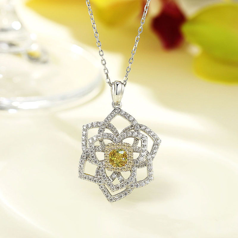 Square Yellow Zircon Rose Necklace