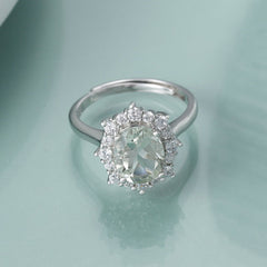 Adjustable Opening Design Natural Crystal Fashion Temperament Soleste Halo Sterling Silver Ring for Women