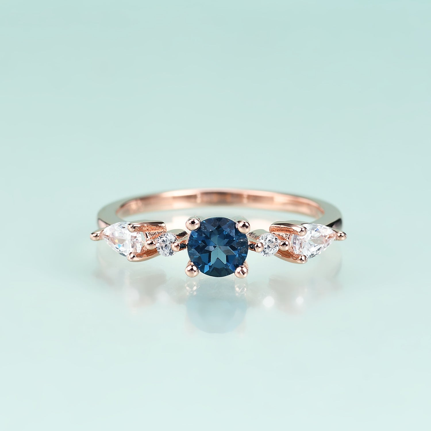 Round Cut Natural London Blue Topaz Silver Ring