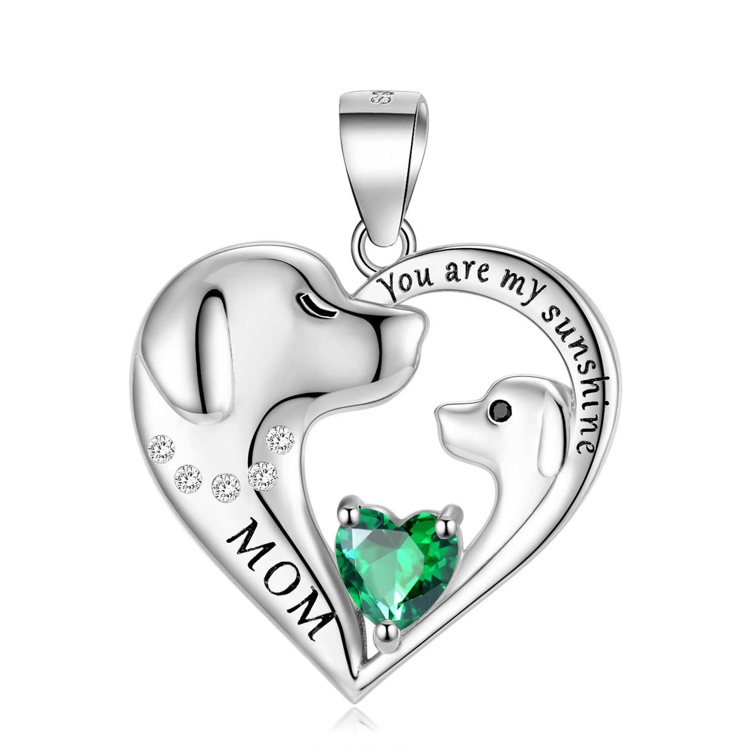 Cute Dog Zircon Heart Shape Pendant Silver Necklace