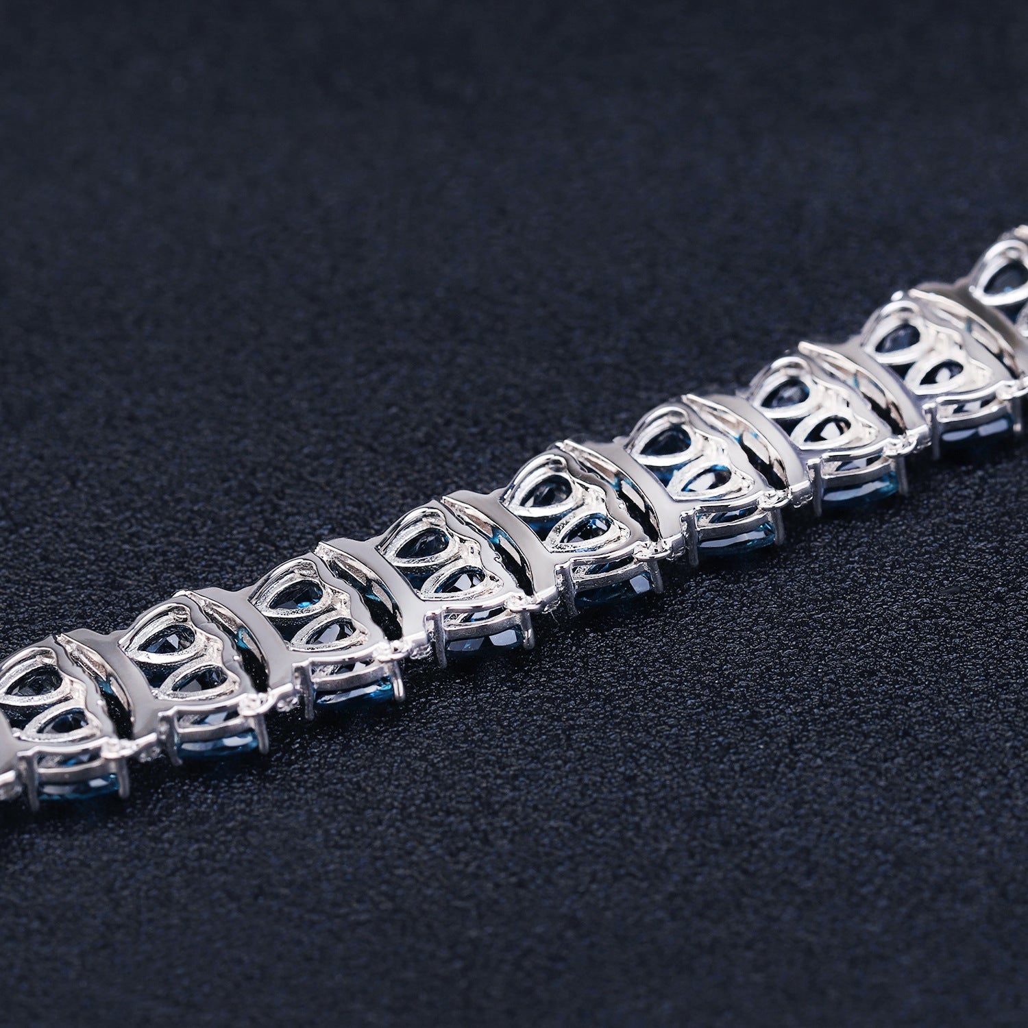 Three Row of Pear Shape Natural Blue Topaz Silver Bracelet