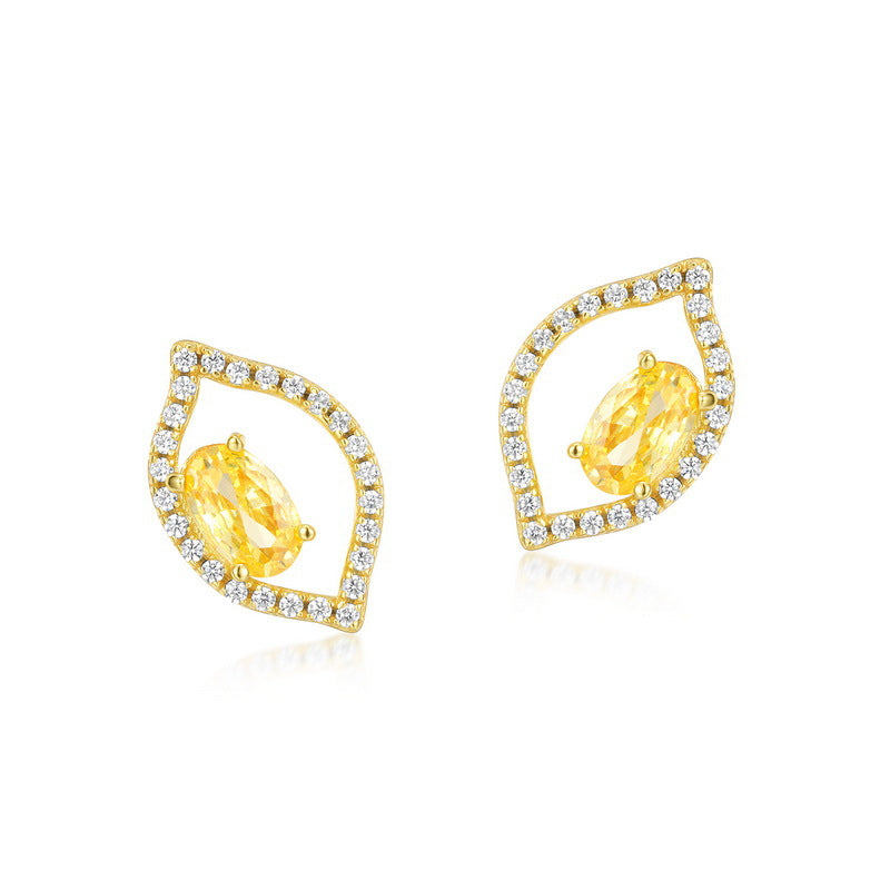 Yellow Oval Zircon Lemon Sterling Silver Stud Earrings