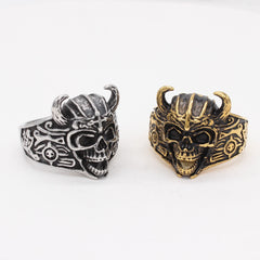 Halloween Skull Ox Horn Titanium Steel Ring for Men