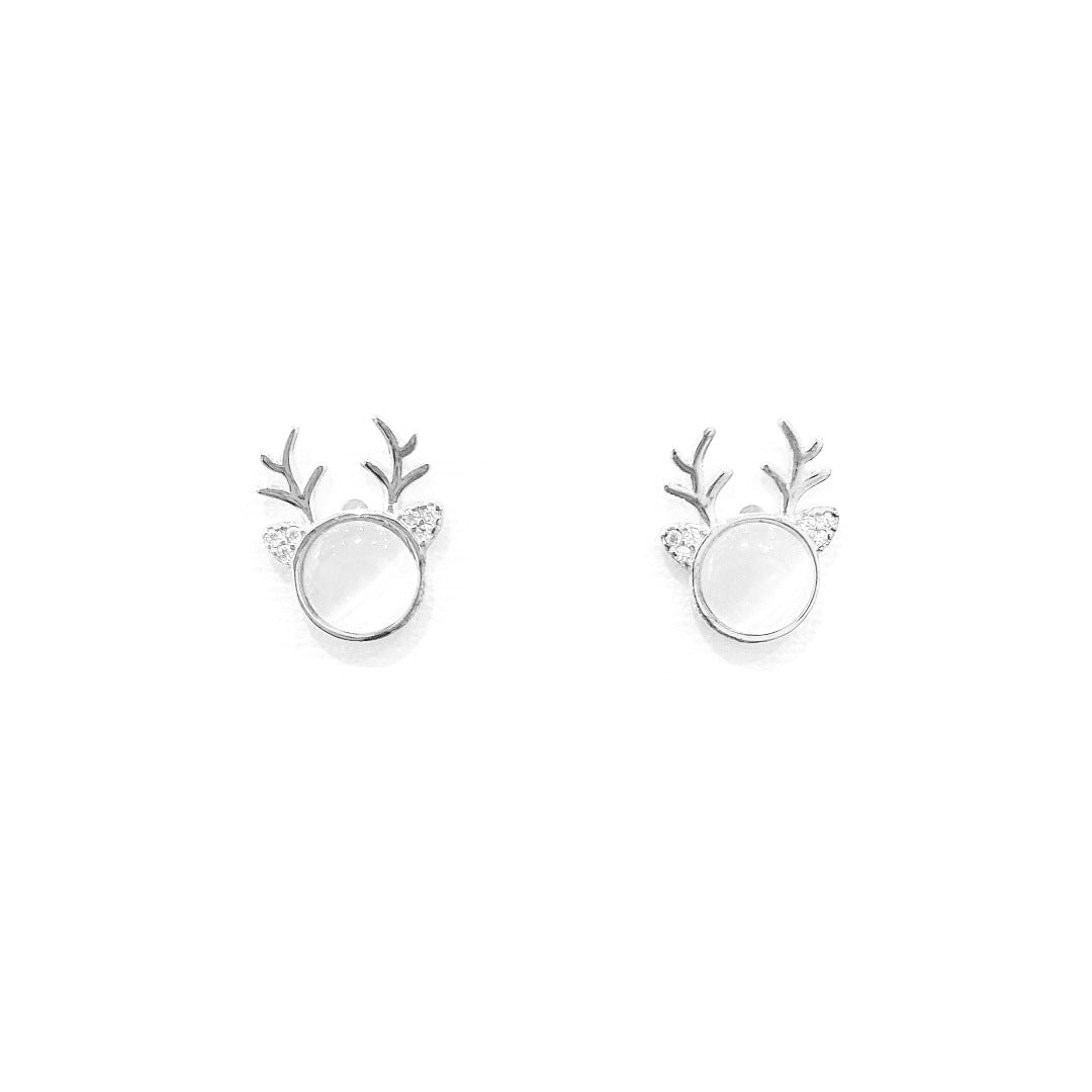 Gemstone Little Deer Silver Studs Earrings for Women