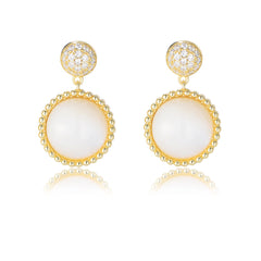 Round Mother of Pearl with Zircon Silver Drop Earrings for Women