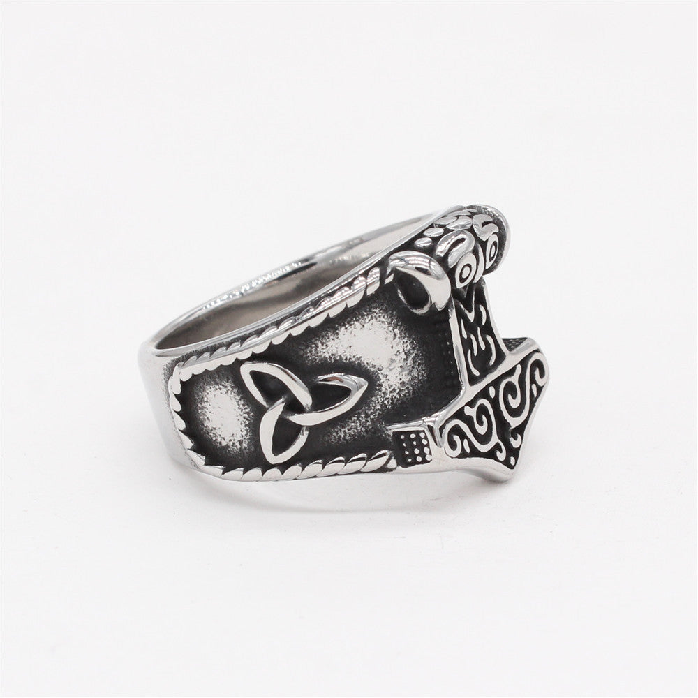 Nordic Viking Pirate Thor Hammer Titanium Steel Ring for Men