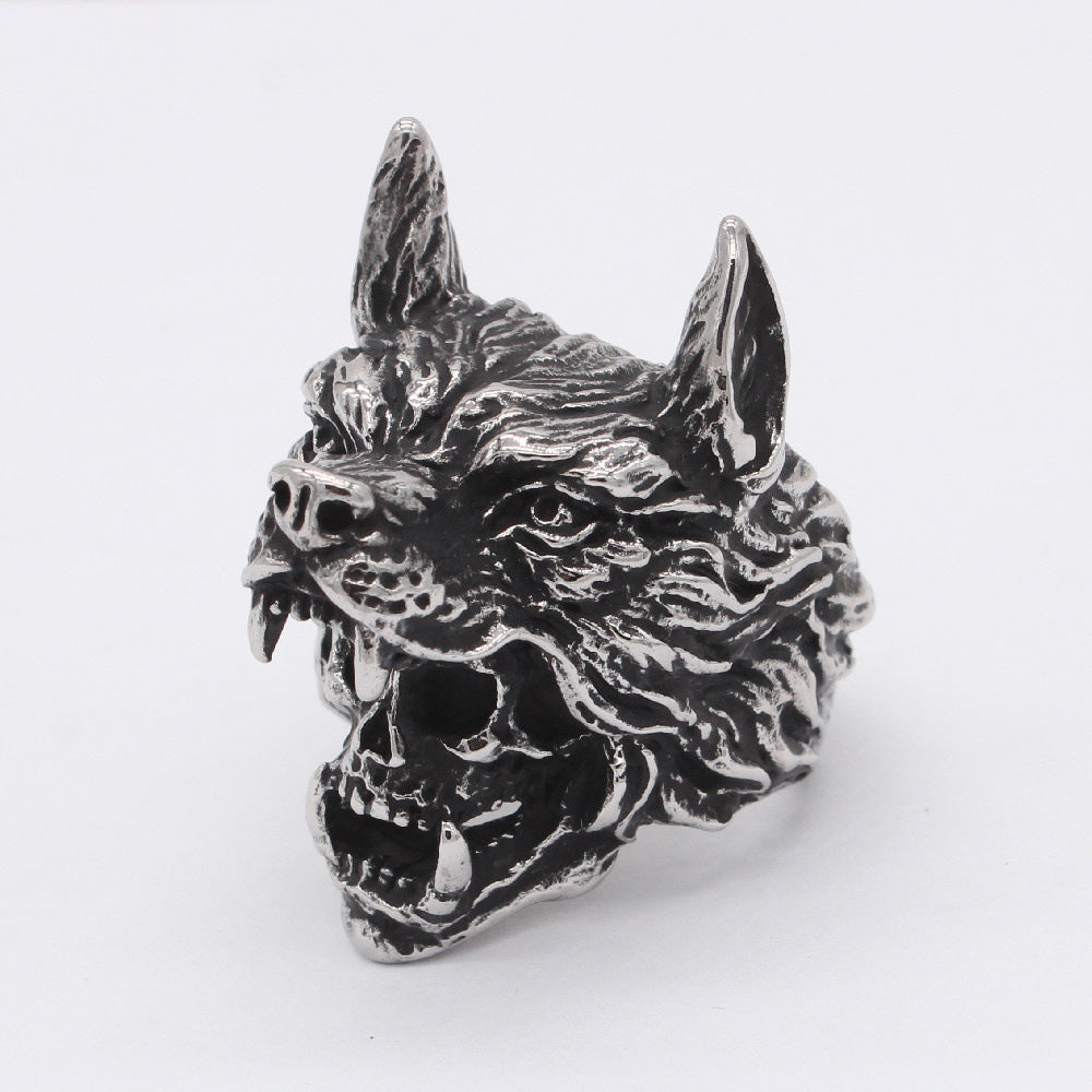 Halloween Wolf Head Skull Titanium Steel Ring for Men