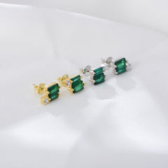 Geometric Emerald Shape Zircon Silver Studs Earrings for Women