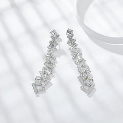 5A White Zircon Irregular Splicing Silver Drop Earrings for Women