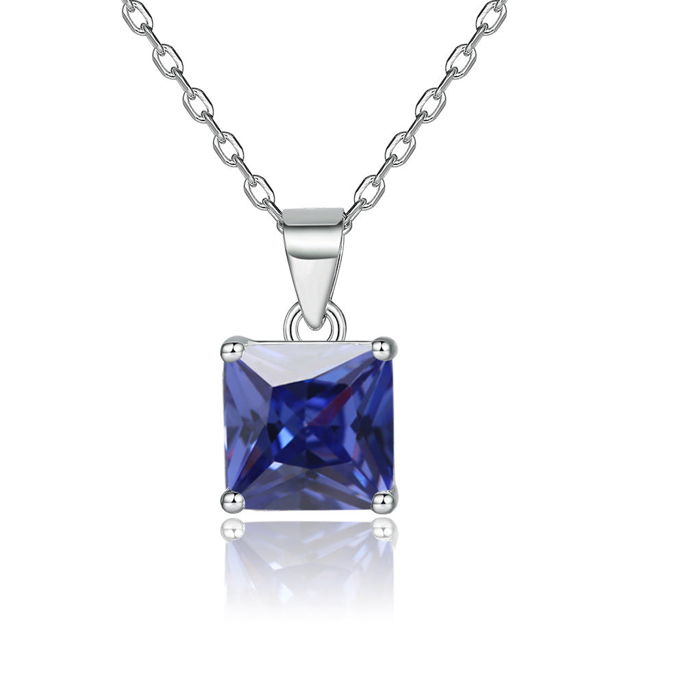 Princess Cut zircon pendant silver necklace for women