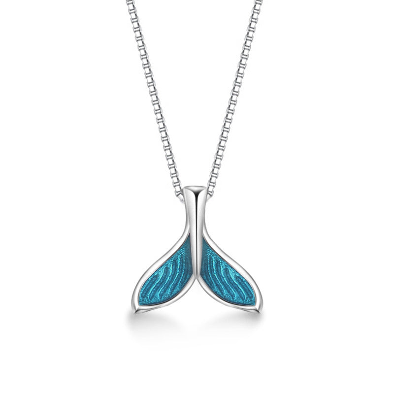 Blue Mermaid Tail Pendant Silver Necklace for Women