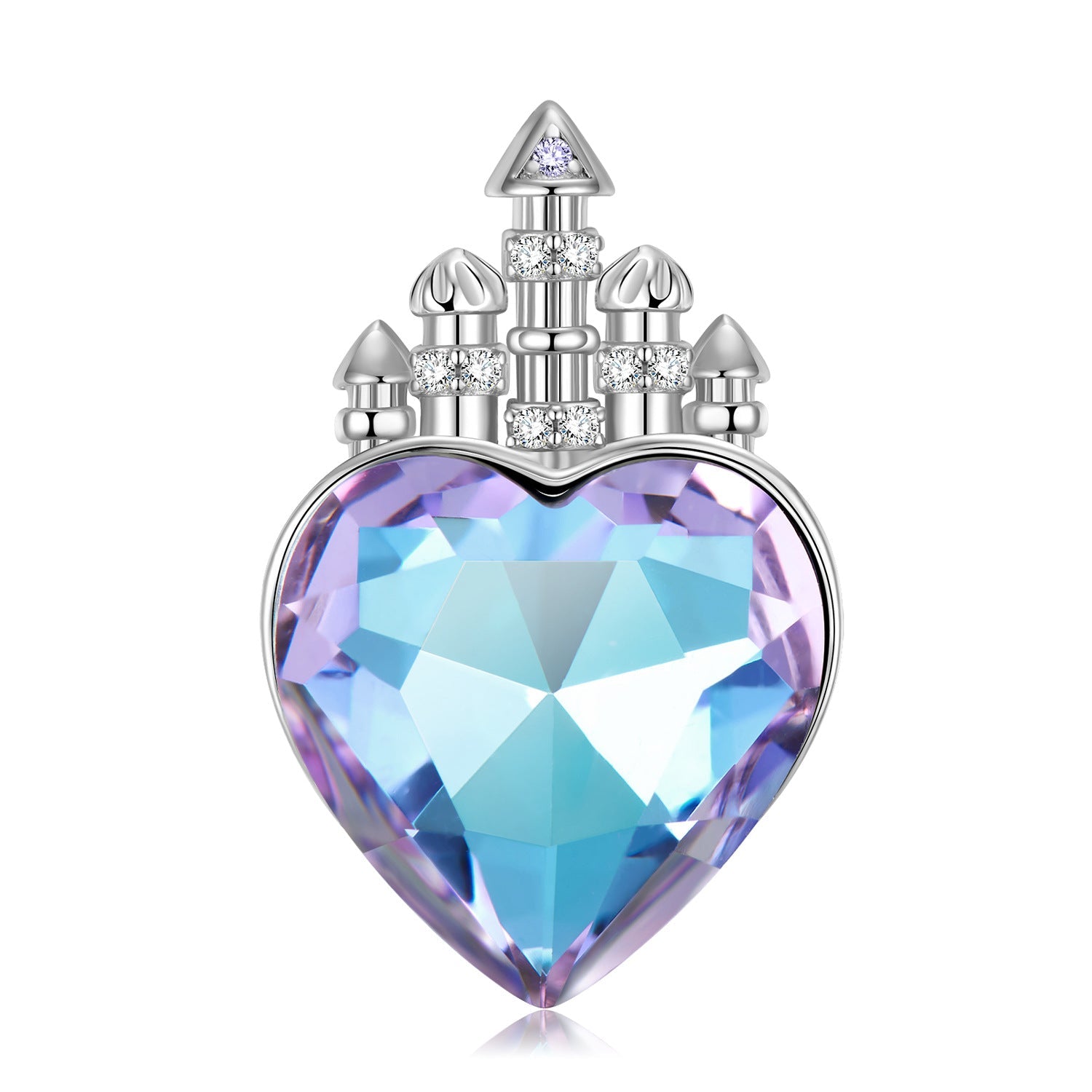 Purple Light Heart Shape Zircon Castle Silver Necklace